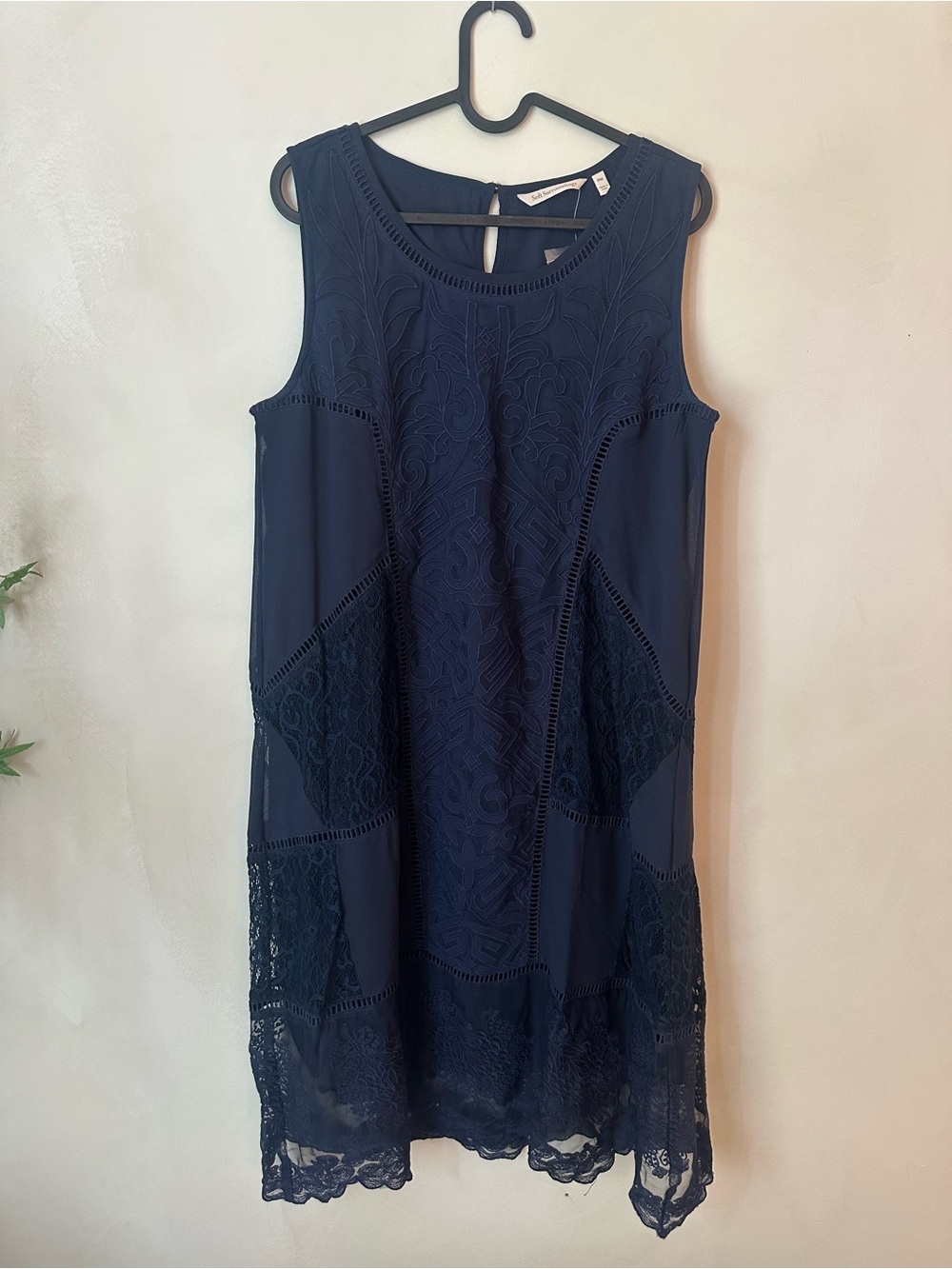NWOT Soft Surroundings Navy Lace-Panel Sleeveless Shift Dress PM